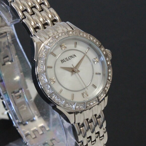 Bulova Ladies Crystal Bezel Watch MOP Dial Crystal Indicese 27mm - Picture 5 of 13
